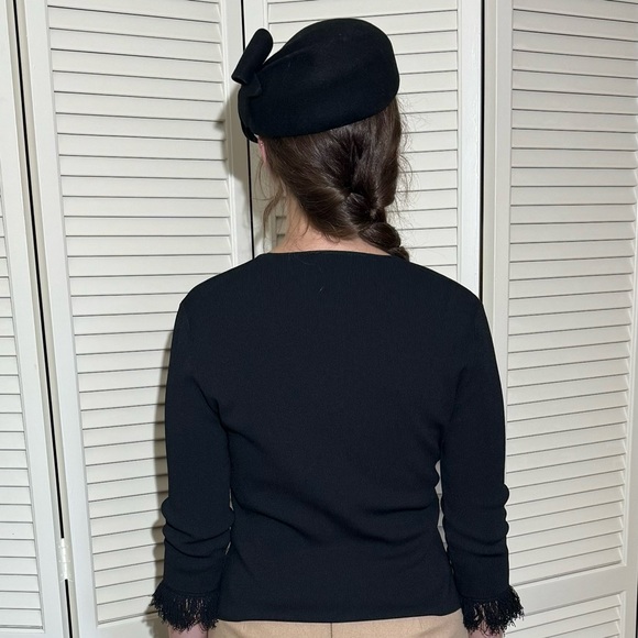 Women’s Black Sweater - Cyrus - Scoop Neck & 3/4 Sleeves with Fringe - Size M - Picture 5 of 16